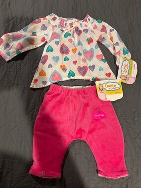 NWT Truly Scrumptious Heart Print Baby Top & Pink Reversible Pants NB